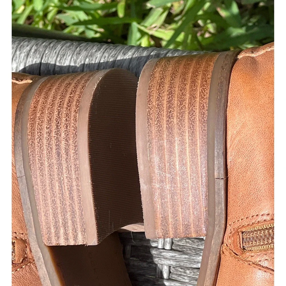 Lucky Brand Prenma Cognac Leather Ankle Boot Booties Womens 7.5 Side Zip Western